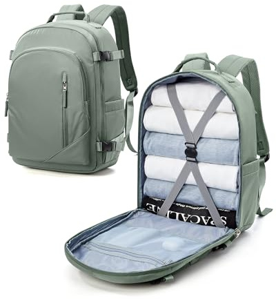 suradar Sac à Dos Voyage Cabine Avion 45x36x20 pour Easyjet Grande Bagage à Main Bagage sous Siège Cabine Valise Sac a Dos Ordinateur Portable 15.6 Pouces Femme Homme Imperméable Vert Armée