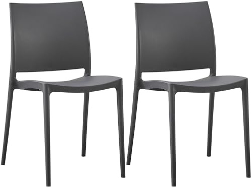 CLP Set 2 sedie da giardino Meton impilabili e resistenti alle intemperie, sedie con braccioli UV resistenti, in plastica fino a 150 kg Colore:grigio scuro