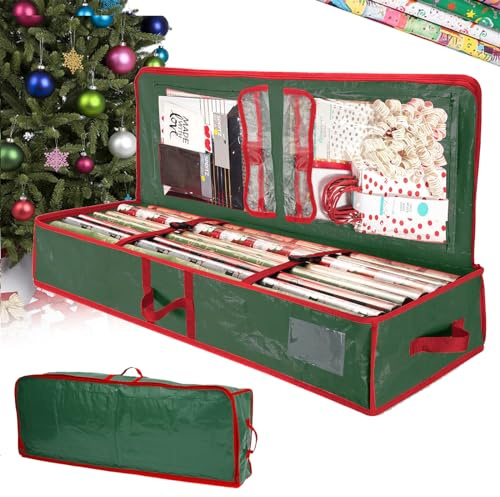 Set Porta Carta Da Regalo, Porta Carta Da Regalo Resistente 103x36x15cm Resistente Agli Strappi Con Chiusura Regolabile 3 Scomparti Per Fiocchi E Decorazioni Natalizie Porta Carta Da Regalo