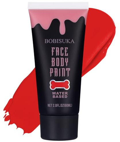BOBISUKA Red Face Body Paint, Water Based Face Painting for Art Theater Halloween Party Cosplay Clown SFX Makeup for Women Adults, Non-Toxic Washable