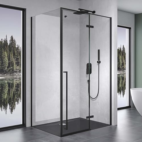Mai & Mai Cabina doccia nera ad angolo 90 x 120 cm parete doccia con porta girevole per doccia rettangolare Rav64N