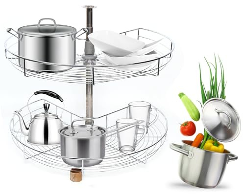 RUETERY Karussell - Armario esquinero para cocina, organizador de especias, estante para especias de hierro, diseño de esquina de 270°, altura ajustable, diámetro de 70 mm, capacidad de carga de 8 kg,
