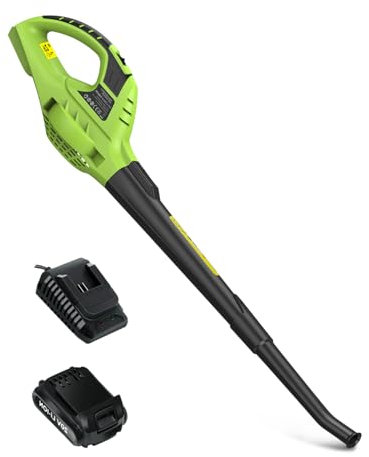 bigzzia leaf garden blower with battery, 90-130MPH-speed modes, 10500RPM leaf blower for lawn care leaf blowing, clear gardens, patios, gutters, griveways, Cordless