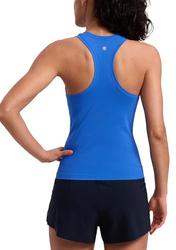 CRZ YOGA Seamless Racerback Tank Waist Length Sparkle Blue X-Small