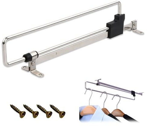 Ausziehbare Kleiderstange, 25 cm Edelstahl Schrankstange, Kleiderstange Schrank, verstellbares Teleskopschrankrohr für einfache Auswahl der Kleidung, mit Schrauben, Silber