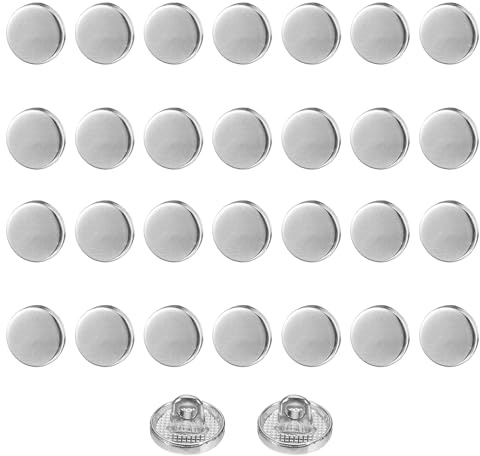 QUARKZMAN 30Pcs 16L Boutons Métal 10mm Ton Argenté Boutons de Couture Ronds Boutons Mercerie En Alliage pour Vêtements et Travaux Manuels Costumes, Manteaux, Chemises, Pantalons Laine