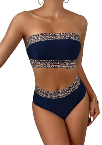 Bikini Bandeau Chic+ Élégance et Confort Garanti Bikini Deux pièces Femme, Maillot de Bain sans Bretelles, Style Colour Block,idéal pour l'été