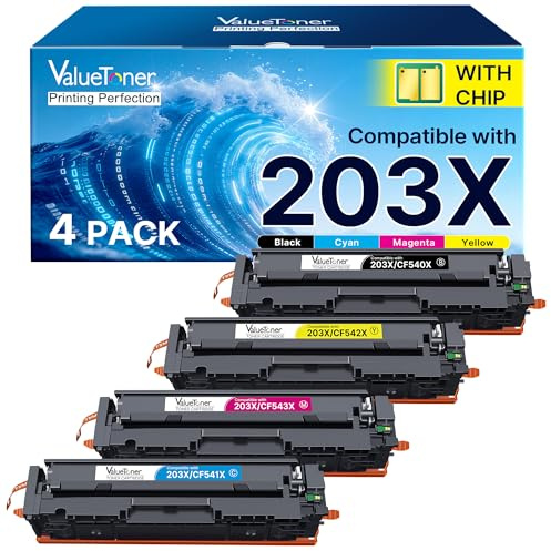Valuetoner 203X 203A Toner Kompatibel für HP 203X 203A 203 CF540X CF540A für HP Color LaserJet MFP M281fdw Toner M254dw M254nw M281fdn M281cdw M280nw M254dn (Schwarz Cyan Gelb Magenta, 4er-Pack)