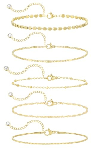 Emibele Gold Armbänder für Frauen, zierliche einstellbare 14K Gold plattiert Armband Stack, elegante Perlen Link Kette Armband Sets, Schmuck Geschenke für Frauen