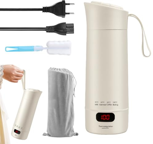 Hervidor de agua de viaje pequeño, 400 ml, mini taza de agua eléctrica portátil, hervidor de agua eléctrico, hervidor de agua de viaje con 4 niveles de temperatura ajustables para té, café, leche de