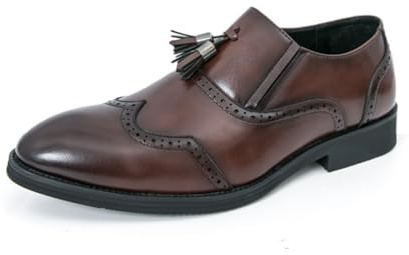 Hixingo Zapatos de Vestir Hombre Sin Cordones, 38-46 EU Zapatos de Cuero Modernos Zapatillas Vestir Hombre Verano Antideslizante Suela de Goma para Negocios, Bodas (R593 Marrón,38)