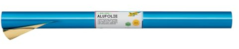folia R 13 – aluminiumfolie på rulle, dubbelsidig laminerad, ca 50 cm x 10 m, blå/guld – perfekt för pyssel och förpackning