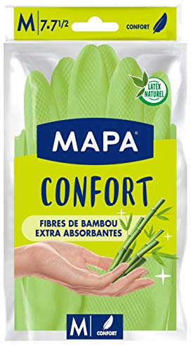MAPA - Confort - Gants de Ménage Textile Fibres de Bambou - Garde les mains Fraiches et Sèches - 1 paire - Taille M