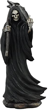 Ebros The Night Watchman Grim Reaper With Scythe Flipping Off Middle Finger Statue 8.25Tall Gothic Skeleton Caped Assassin Figurine