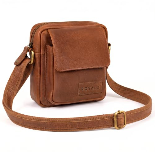 ROYALZ 'Austin' Pequeño Bolso Mensajero para Hombre Bolsa de Hombro Masculinode Cuero Auténtica Mini Bandolera de Piel