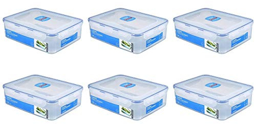 EKM Living Lock & Lock 6er Set HPL834 Multifunktionsbox mit Ablaufgitter 3900ml, 295 x 230 x 84 mm, Frischhaltebox, Vorratsdose + Gratis 4er Set Edelstahl Trinkhalme - Vorteilsset