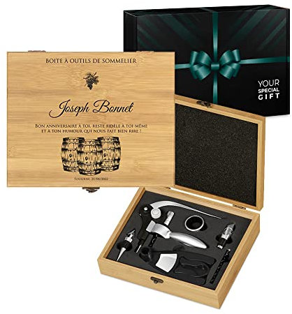Maverton Coffret du Sommelier, Ensemble d'Accessoire pour Le Vin - Cadeau Anniversaire Homme - Cadeau Homme - Cadeau personnalisé - avec Impression - Outils