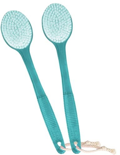 AMERWASH PLUS Back Brush for Shower, 14-inch Long Handle Medium Stiff Bristles Bath Scrubber for Men Women Body Exfoliating and Brushing - 2 Packs Blue