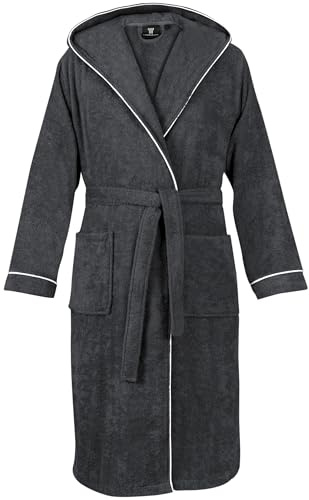 LAYNENBURG Accappatoio Uomo in spugna - Cappuccio - lungo - 100% Cotone (360g/m2) - OEKO TEX Standard 100 - Taglia (L, Antracite)