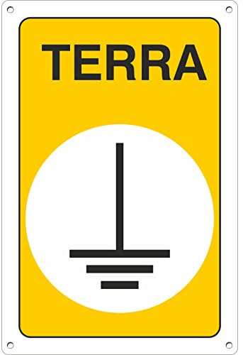 Pubblimania DISPERSORE DI TERRA | PERICOLO Cartello di emergenza e sicurezza in alluminio metallo composito 3 mm di spessore (Cartello Dispersore Terra 15x20)