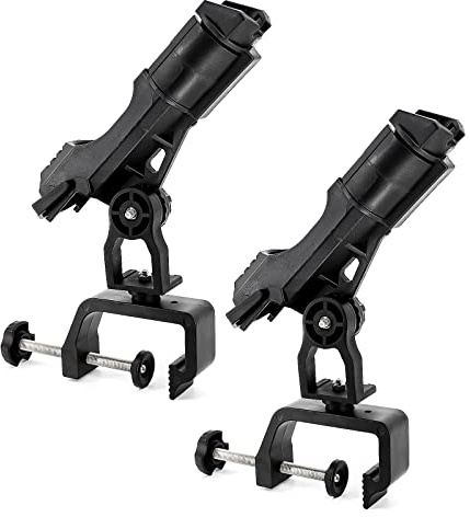 byhsports 2 Pack Fishing Boat Rods Holder, Fishing Pole Rod Racks with 360 Degree Adjustable Large Clamp Opening, for Boat, Kayaks