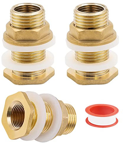 GZhaizhuan 3 Stück Fassverschraubung 1/2 zoll Regentonnendurchführung, Tankdurchführung aus Messing für Wasserhähne Regentonnen Tanks und Bewässerung, mit Wasserband