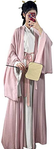 Disfraz chino tradicional chino de la antigua dinastía Han Hanfu con cinturón para fiesta de Halloween, bata larga (23#_Rosa, M)