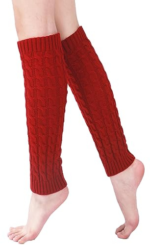 VUCDXOP Damen Langer Beinwärmer Frauen Mädchen Winter Crochet Stricken Stulpen Beinstulpen Beinwärmer Kniestrümpfe Legwarmers Strümpfe Overknees, in Einheitsgröße, Rot