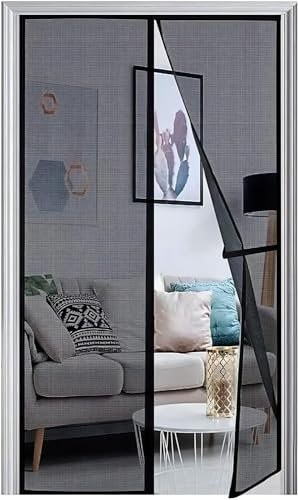 Panngu Mosquitera Puerta Magnetica 75x200cm, Cortina Mosquitera Puerta Exterior Actualización en 2024, Cortinas Mosquiteras para Puertas con Imanes Puerta del Balcón, Puerta Patio - Negro