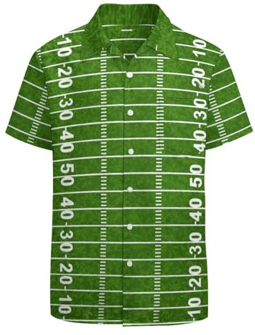 Mens American Football Field Hawaiian Shirt Casual Short Sleeve Button Down Beach Shirts Aloha Shirt XL