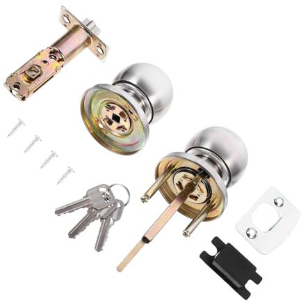 OSALADI Cerradura De Tres Polos Esférica Para Puerta De Dormitorio Cerradura De Acero Inoxidable Pomo Para Habitaciones o De Vida