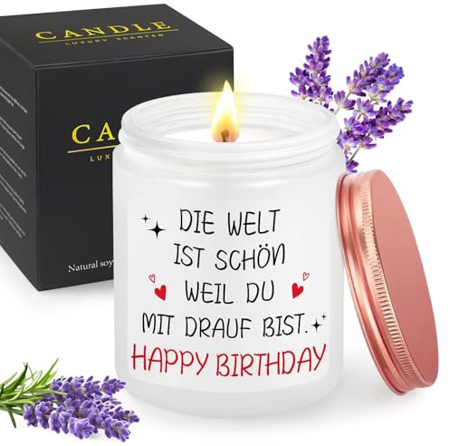 MOTONG Geburtstagsgeschenk für Frauen, 200g Lavendel Aroma Kerze 30-38 Stunden Brenndauer Geschenke für Frauen Geburtstag, Scented Candle für Beste Freundin Mama Muttertag Thanksgiving