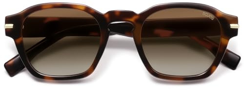SOJOS Vintage Retro Square Polarized Sunglasses Men Trendy Womens Sun Glasses SJ2382 Tortorise Frame Coffee Grading Lens