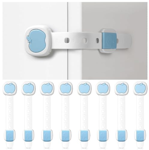10 Pezzi Sicurezza Cassetti Bambini, Bambini Chiusure Sicurezza per Armadietto,Cassetto,Armadio,Frigorifero, Blocca Cassetti per bambini con Potente Adesivo Nessun Trapano Necessarioc (Blu)