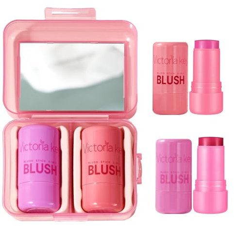 2 Pack Jelly Blush Pink Blush Stick for Lip & Cheek Stain Multi-use Jelly Cream blushes Long-Lasting Makeup Blush Stick for Lips and Cheeks(03#Chill Red & 04#Splash Berry)