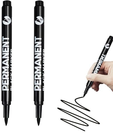 ZWWOGE 2 PCS Marqueur Noir Indélébile, Largeur de Trait 2 mm, Imperméable Marqueur Noir indelebile, pour Verre Céramique Toile Pneus Metal Toile Papier