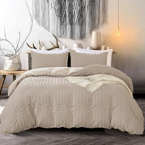 Juego de ropa de cama tamaño Super King de sirsaca con 2 fundas de almohada, microfibra suave y transpirable, 220 x 260 cm, color caqui