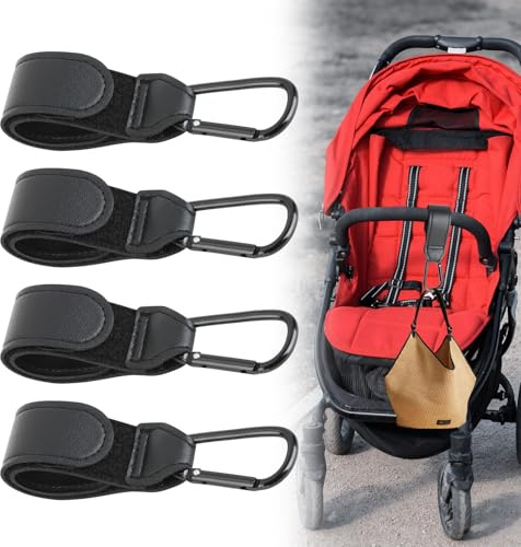 4 Pezzi Ganci per Passeggino 20x3 cm Neri, ganci passeggino universali, gancio passeggino per borsa, ganci borsa passeggino, Moschettoni per Carrozzina Universali in Pelle, Accessori Passeggino