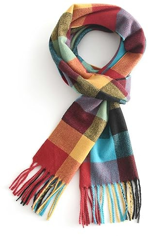 vimate Women's Multi Color Check Scarf, Fall Winter Long Soft Neck Warm Gift Scarf (UK-Multi Color Check)
