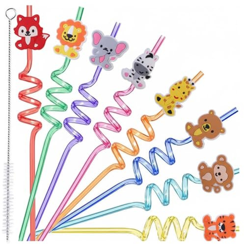 SGERUFZ 8 cannucce riutilizzabili animali bambini, cannucce per festa compleanno bambini decorazione, regalini compleanno bambino, con spazzola pulizia acciaio inox