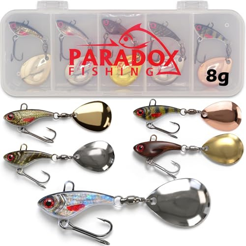Paradox Fishing Jig Spinner 5er Set 8g Delusory 3.0 Spin Jig zum Barsch Angeln Barsch Köder Zander Hecht Spinnerbait Spinn Köder – optimaler Barschköder