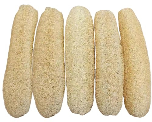 5 st luffasvampar, 40-50 cm skärbar naturlig luffasvampdusch exfolierande, miljövänligt paket för visning, rengöring av kropp och ansikte och kök tvätt..