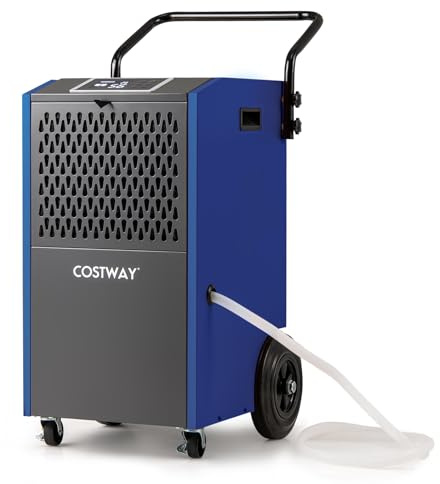 COSTWAY 73L/Day Commercial Dehumidifier, Industrial Electric Dehumidifiers with 24H Timer, Drain Hose, Auto Defrost, Temperature Protection & Humidity Control for Spaces up to 695m² (Blue)