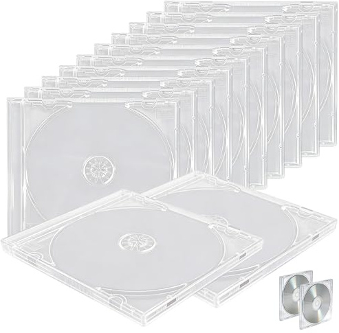 BAIFULAI Lot de 12 boîtiers CD vides transparents : 14,2 × 12,4 × 1 cm, en plastique, compartiments pour disque CD, DVD standard, étui de protection transparent pour archivage pour le bureau et la