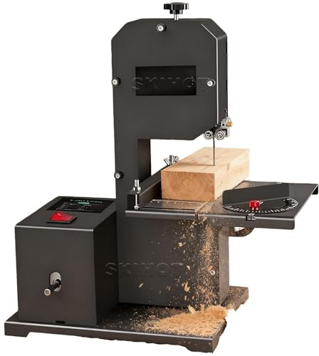 DHMYYXGS Scie Ruban Bois Scie sur Table, 800W Moteur Cuivre 1750 TR/Min & 70mm Hauteur Coupe,Table Métallique Inclinable 0-45°,90mm Gorge, pour Bois Acrylique Mousse Atelier DIY