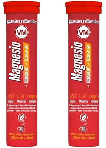 Pack 2 x Magnesio con B2 y B6 Efervescente 20 comprimidos (40) – Complemento en pastillas efervescentes, sabor agradable, fácil de disolver, formato práctico