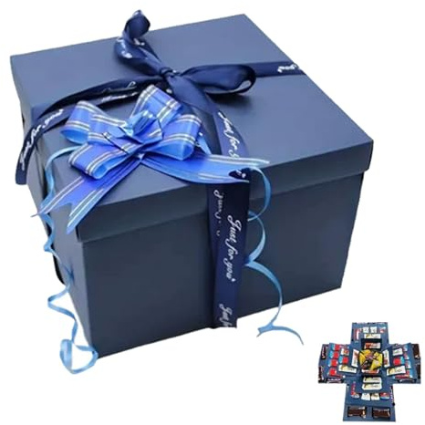 Scatola a sorpresa, scatola regalo creativa a 5 strati, scatolas regalo riutilizzabile per compleanno, scatolas esplodente fatta a mano fai da te (blu)