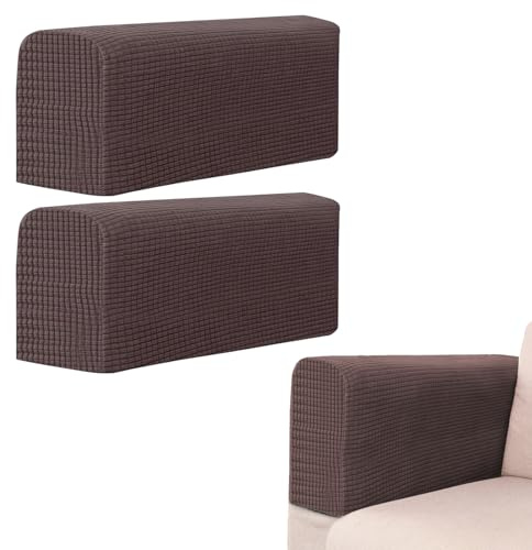 BEZHO 2 Unids Fundas para Brazos de Sofá, Marrón Oscuro, Antideslizante, Suave, Gruesa, Protectora para Sofás, Butacas, Reclinables