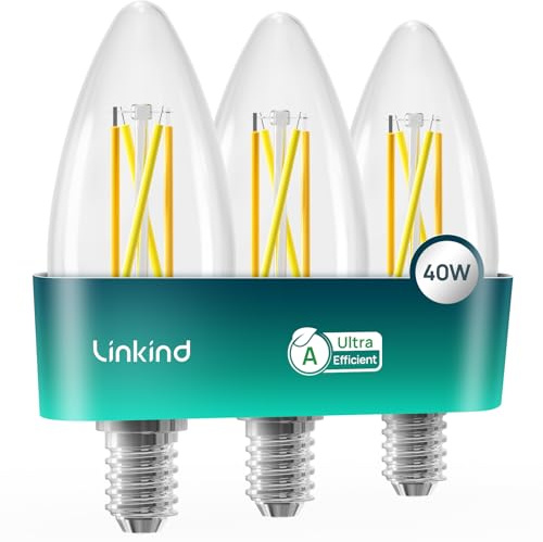 Linkind Klasse-A E14 LED Kerzenlampe C35, Ultraeffizient 2.2W ersetzt 40W, 470lm 2700K Warmweiß, Ra 90+, 50,000 Std. Lebensdauer, für Kronleuchter Deckenleuchte, 3 Stück