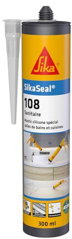SIKA - Mastic Cuisine & Salle de Bain Anti-Moisissures - SikaSeal 108 Sanitaire Transparent - Joints silicone sanitaire longue durabilité sur multi-supports -Idéal pour travaux de plomberie - 300ml